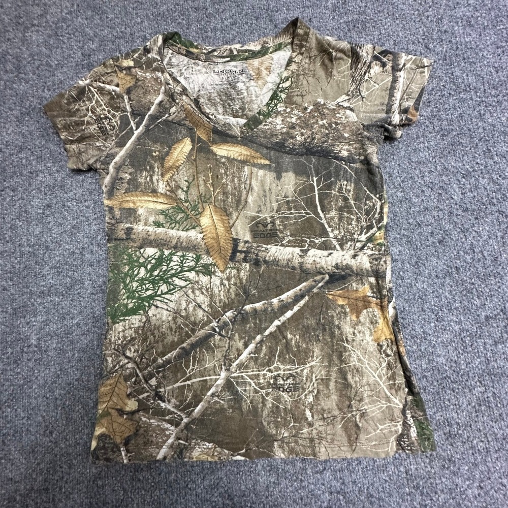 Lincoln Outfitters T-Shirt Womens Size S Camo Realtree Edge V-Neck Cotton Hunt